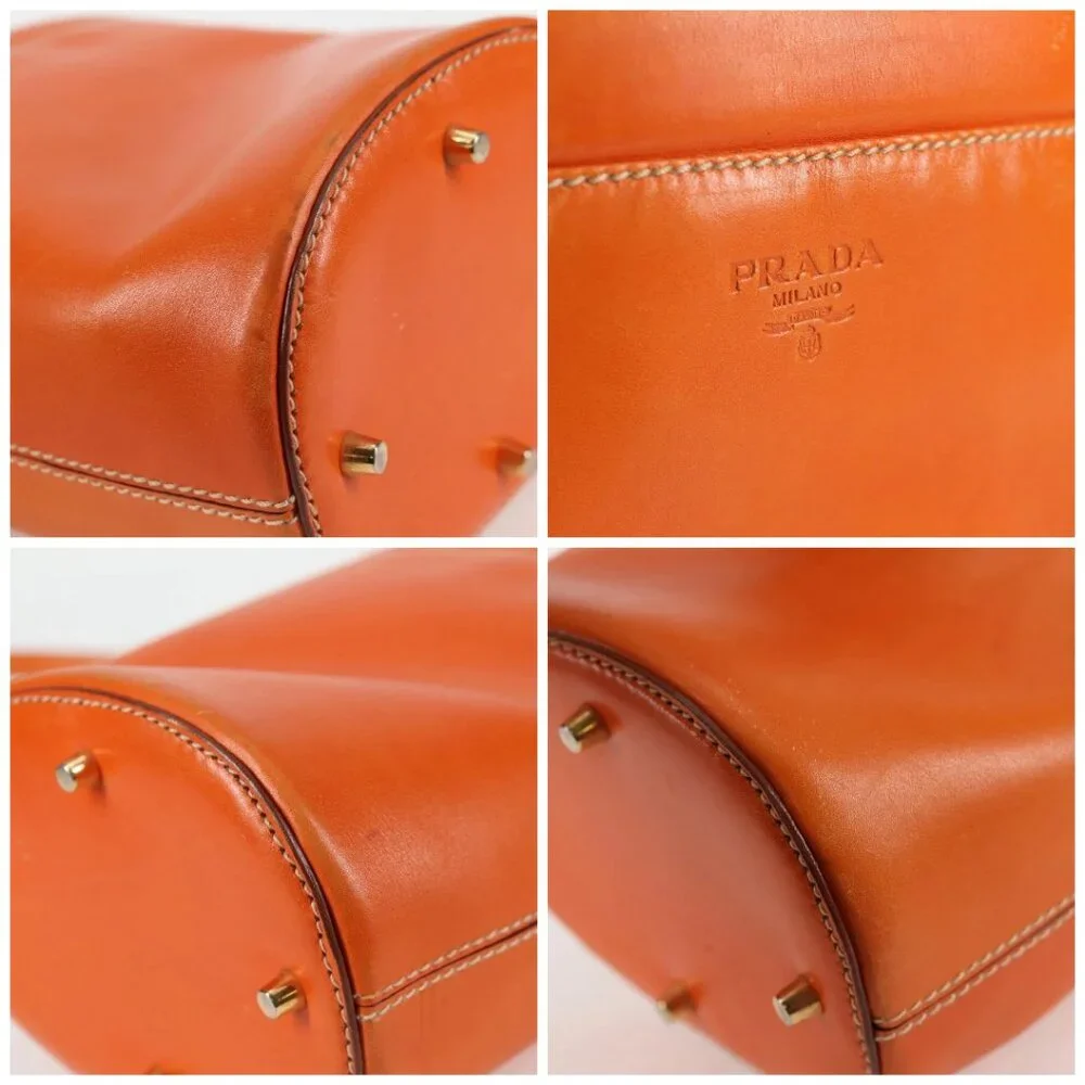 PRADA Shoulder Bag Leather 2way Orange Gold - Picture 12 of 15